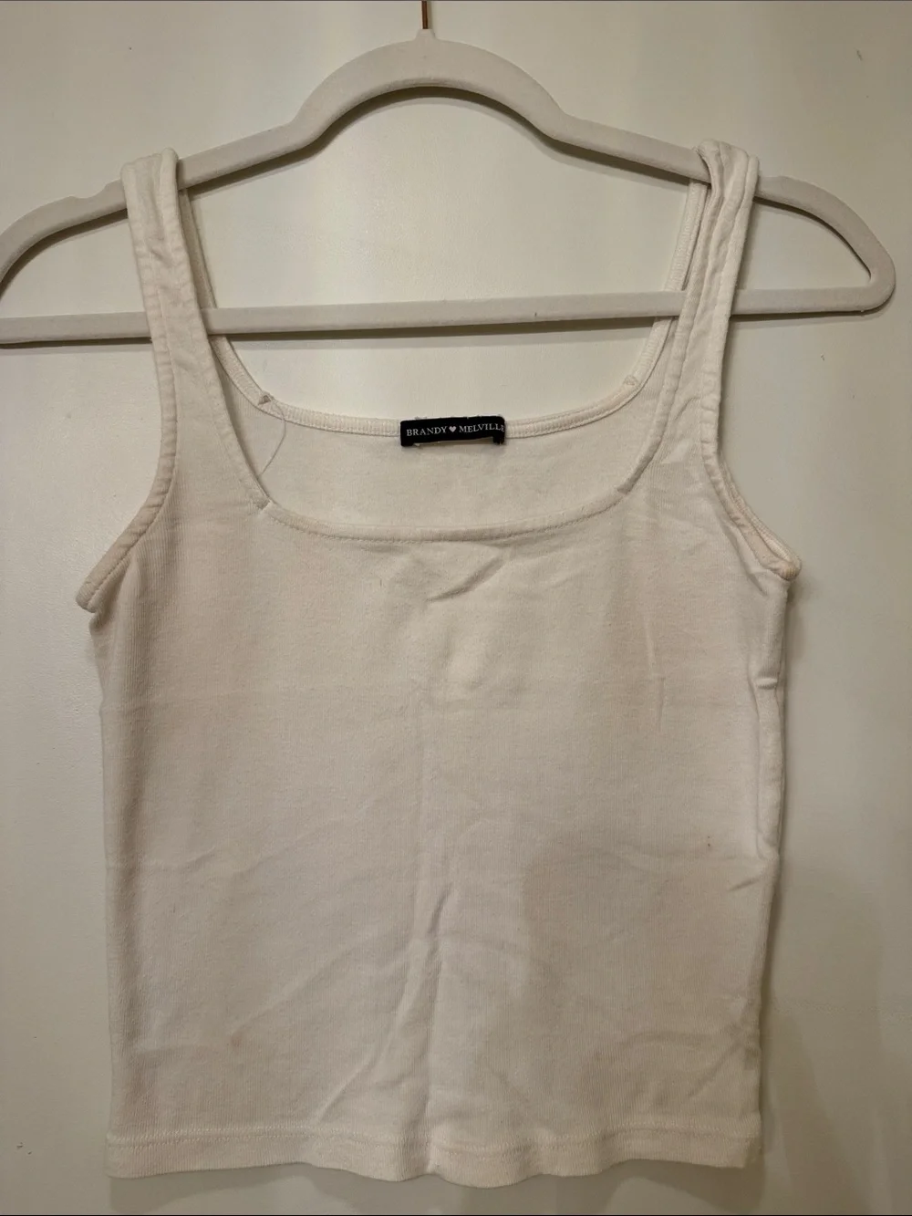 Brandy Melville White Ribbed Square Neck Tank